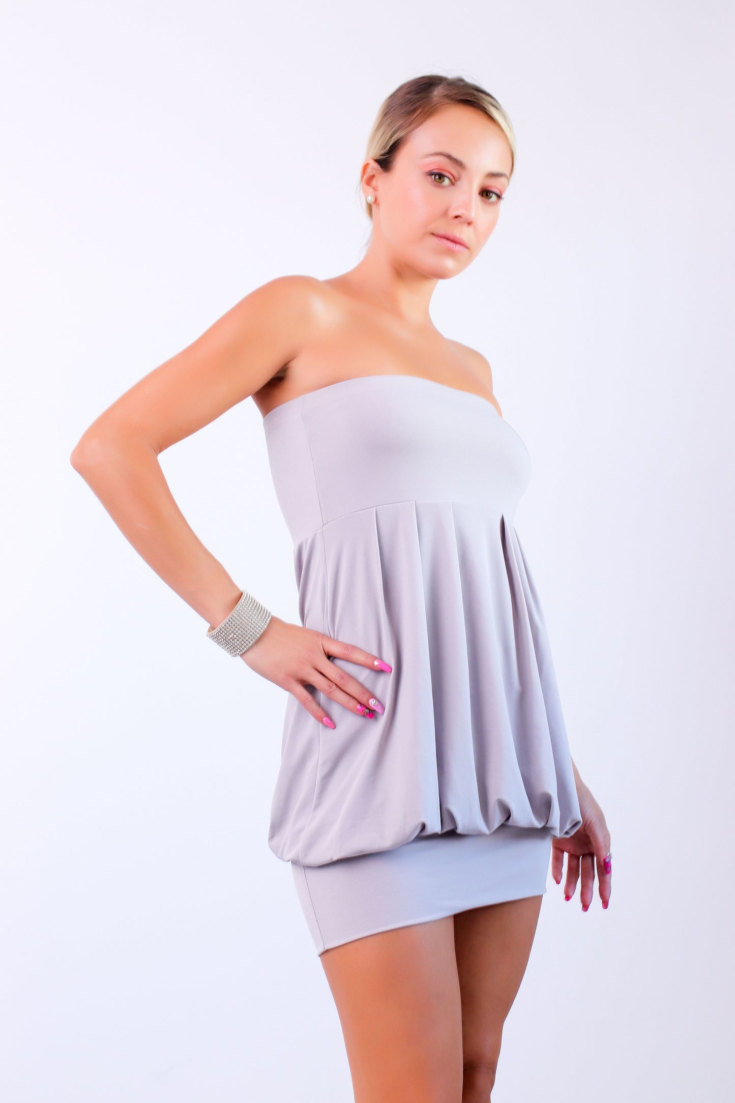 Light Grey Strapless Mini Dress